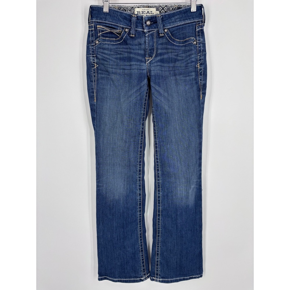 Ariat REAL Riding Jean Whipstitch Women 26R Bootcut Dark Wash Stretch Denim Blue